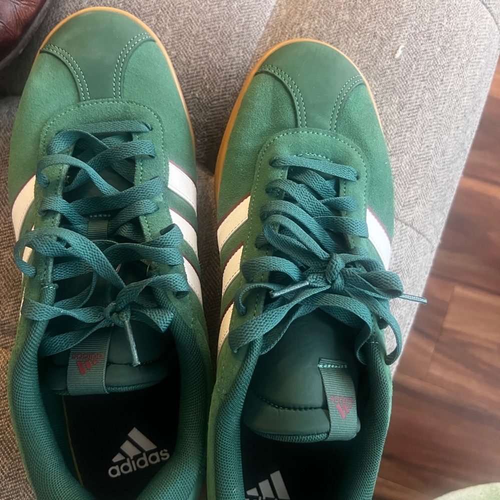 adidas Green Suede Low-Top Sneakers with White Stripes - Picture 5 of 6